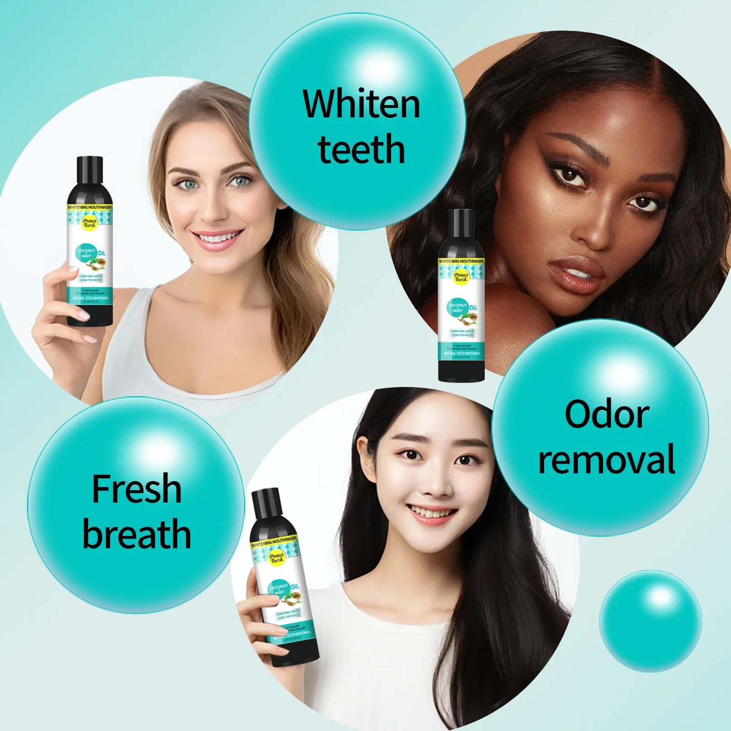 237ml Coconut Mint Pulling Oil Mouthwash Alcohol-free Teeth Whitening Fresh Oral Breath Tongue Scraper Set Mouth Health Care